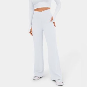 Halara Crossover High Waisted Back Pocket Wide Leg Yoga Pants in White Size L